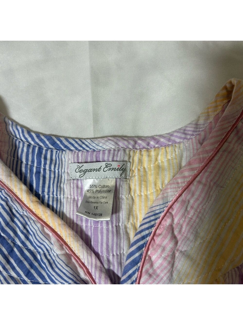 Elegant Emily Women's Snap Front Striped Duster Gown Sz 1X - Picture 3 of 7